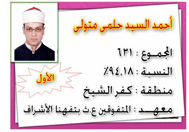معرفة أسماء أوائل الثانوية الأزهرية 2016 نتيجة الثانوية الازهر 2016 يوتيوب 4 الاول الشعبة الإسلامية